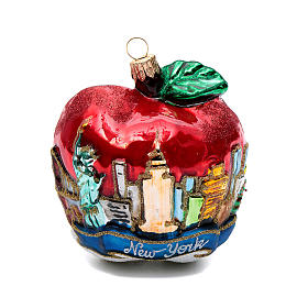 Blown glass Christmas ornament, New York Apple