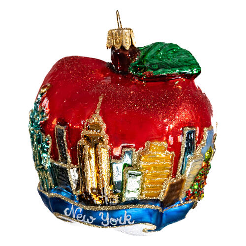 Blown glass Christmas ornament, New York Apple 1