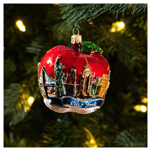 Blown glass Christmas ornament, New York Apple 2