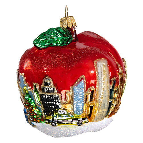 Blown glass Christmas ornament, New York Apple 3