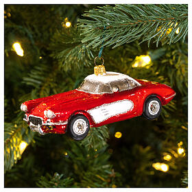 Blown glass Christmas ornament, classic roadster