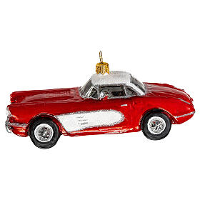 Blown glass Christmas ornament, classic roadster