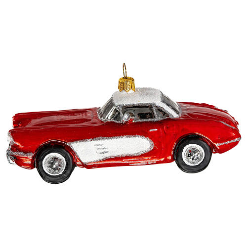Blown glass Christmas ornament, classic roadster 1
