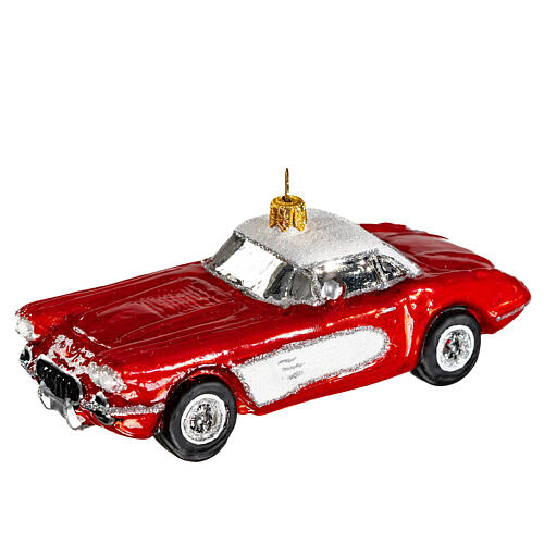 Blown glass Christmas ornament, classic roadster 3