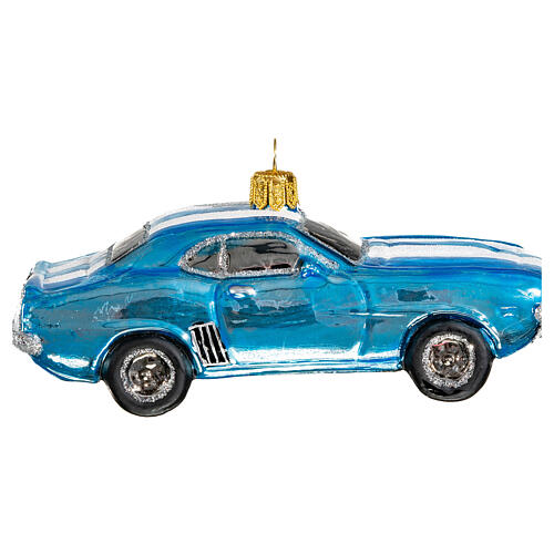 Blown glass Christmas ornament, blue Mustang 6