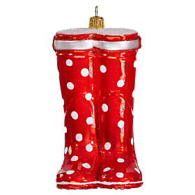 Rote Stiefel, Weihnachtsbaumschmuck aus mundgeblasenem Glas