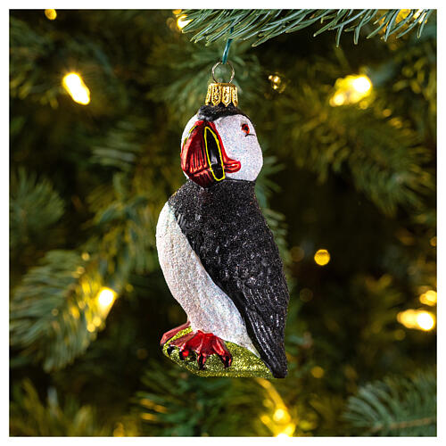Blown glass Christmas ornament, arctic puffin 2