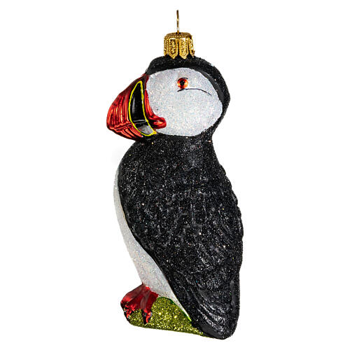 Blown glass Christmas ornament, arctic puffin 3