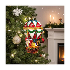 Weihnachstmann im Heißluftballon, Weihnachtsbaumschmuck aus mundgeblasenem Glas