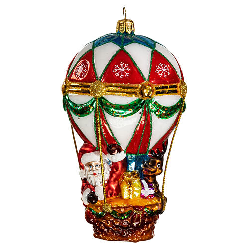 Blown glass Christmas ornament, Santa Claus on hot-air balloon 1