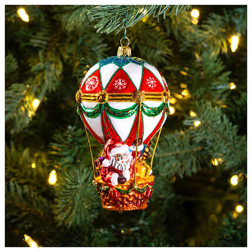 Blown glass Christmas ornament, Santa Claus on hot-air balloon 2