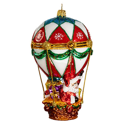 Blown glass Christmas ornament, Santa Claus on hot-air balloon 3
