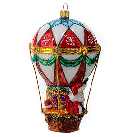 Décoration verre soufflé sapin Noël Père Noël en montgolfière