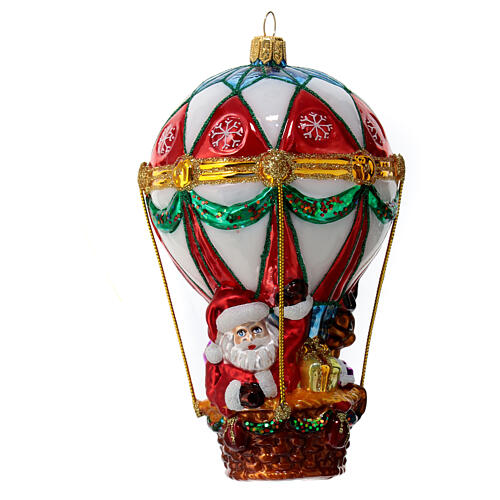 Décoration verre soufflé sapin Noël Père Noël en montgolfière 1