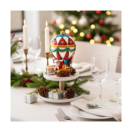 Décoration verre soufflé sapin Noël Père Noël en montgolfière 4
