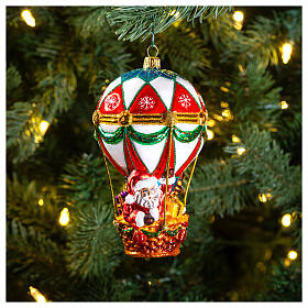 Święty Mikołaj w montgolfierze ozdoba szkło dmuchane na choinkę