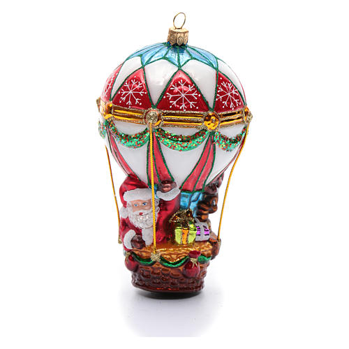 5"  Multi Colored Hot Air Balloon  Blown Glass Christmas Tree Ornament  Poland 