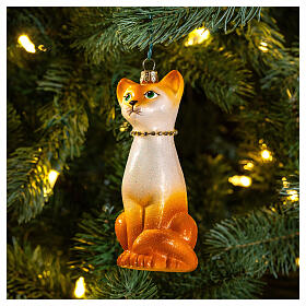 Blown glass Christmas ornament, oriental shorthair cat