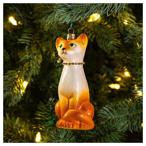 Blown glass Christmas ornament, oriental shorthair cat 2