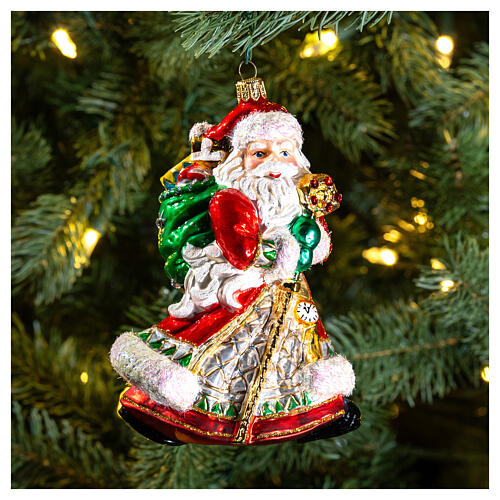 Blown glass Christmas ornament, Santa Claus with gifts 2