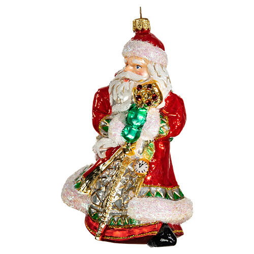 Blown glass Christmas ornament, Santa Claus with gifts 3