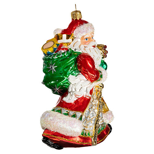 Blown glass Christmas ornament, Santa Claus with gifts 4