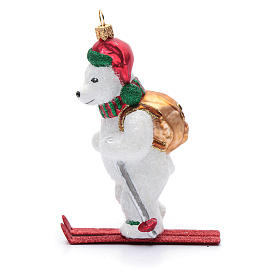 Blown glass Christmas ornament, polar bear on skis
