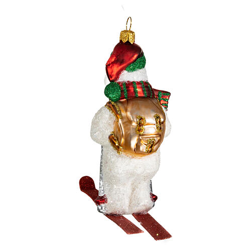 Blown glass Christmas ornament, polar bear on skis 5