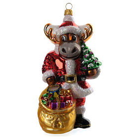 Blown glass ornaments: Blown glass Christmas ornament, reindeer with gifts
