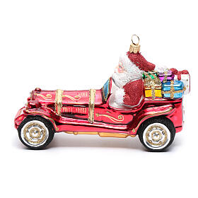 Święty Mikołaj w samochodzie ozdoba szkło dmuchane na choinkę