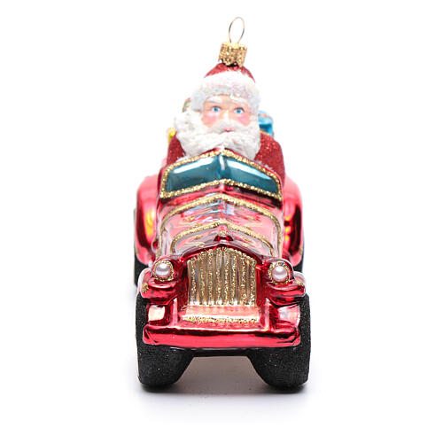 Święty Mikołaj w samochodzie ozdoba szkło dmuchane na choinkę 4