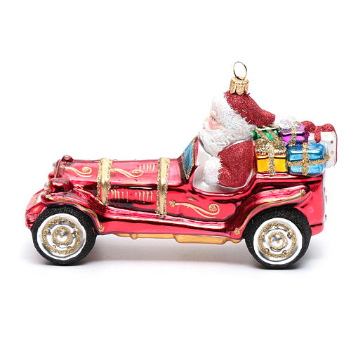 Blown glass Christmas ornament, Santa Claus in car 2