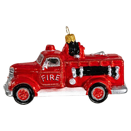 Feuerwehrwagen, Weihnachtsbaumschmuck aus mundgeblasenem Glas 1