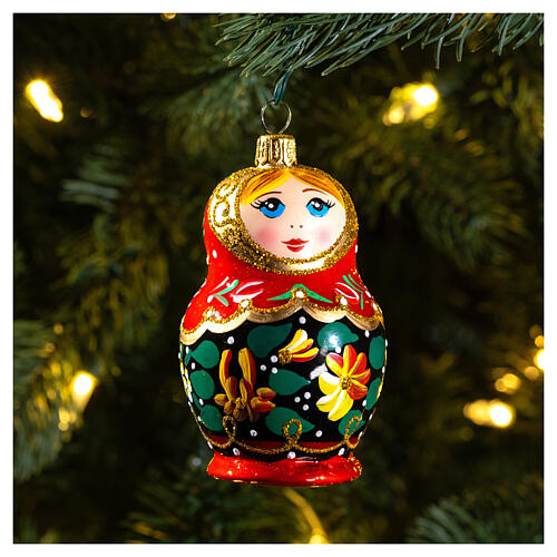 Boneca russa enfeite vidro soprado árvore Natal 2