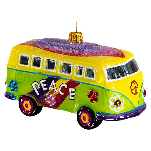 Blown glass Christmas ornament, hippie minivan 4