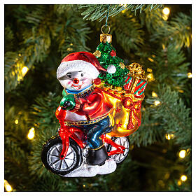 Blown glass Christmas ornament, snowman with gifts