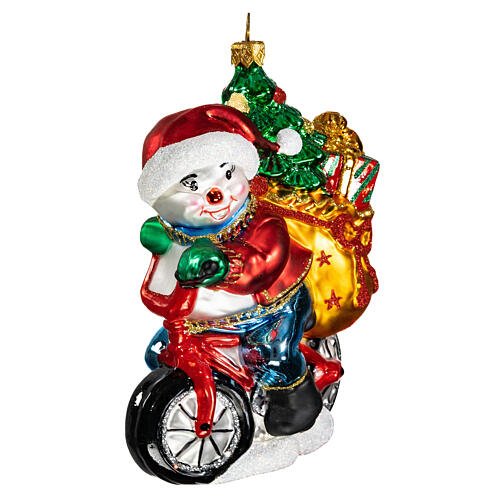 Blown glass Christmas ornament, snowman with gifts 3
