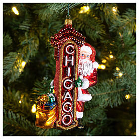 Blown glass Christmas ornament, Santa Claus in Chicago