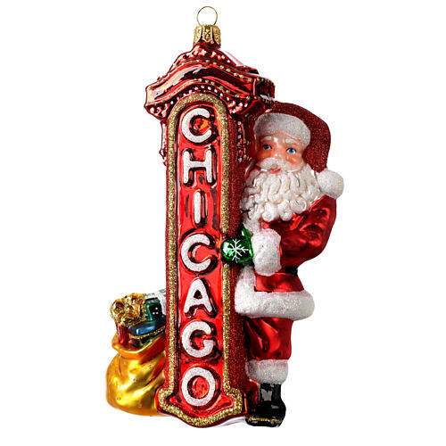 Papá Noel en Chicago adorno vidrio soplado para Árbol de Navidad 1