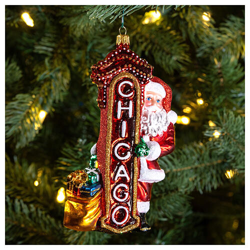 Papá Noel en Chicago adorno vidrio soplado para Árbol de Navidad 2