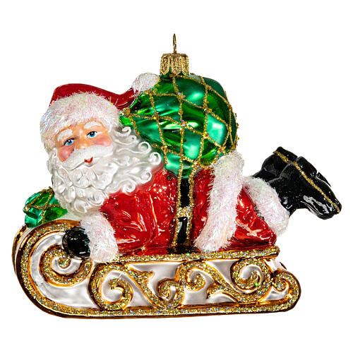 Blown glass Christmas ornament, Santa Claus with sled 1