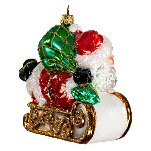 Blown glass Christmas ornament, Santa Claus with sled 4