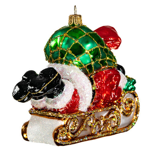 Blown glass Christmas ornament, Santa Claus with sled 5