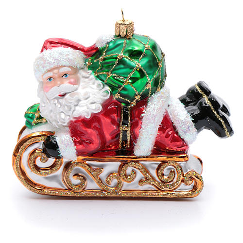 Blown glass Christmas ornament, Santa Claus with sled 1