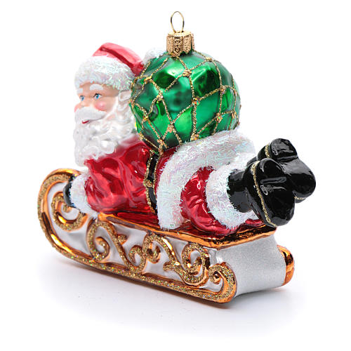 Blown glass Christmas ornament, Santa Claus with sled 2