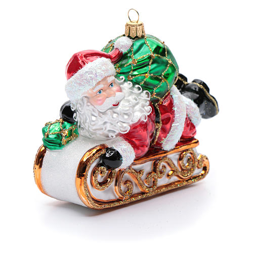 Blown glass Christmas ornament, Santa Claus with sled 4