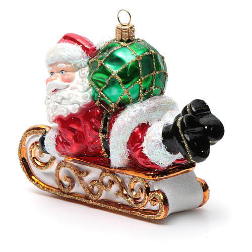 Blown glass Christmas ornament, Santa Claus with sled 6