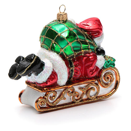Blown glass Christmas ornament, Santa Claus with sled 7