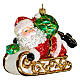 Blown glass Christmas ornament, Santa Claus with sled s3