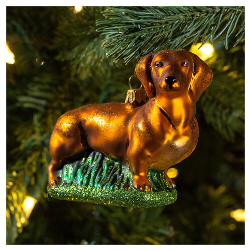Blown glass Christmas ornament, dachshund 2